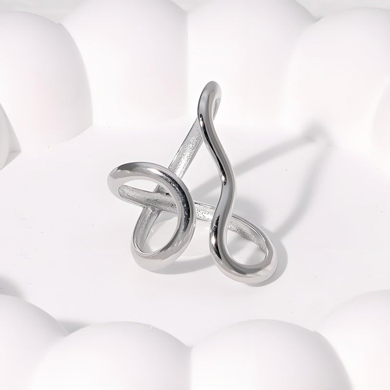 AiTURE Chunky Rings For Women, Gold Silver Thumb Ring Asymmetrical Wavy Curve Ring Adjustable Non Tarnish Dainty Stainless Steel New Year Anniversary Birthday Jewelry Gift - Image 4